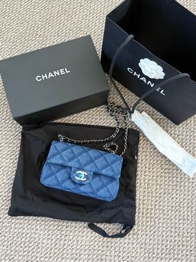 CHANEL CF Mini Classic Flap Blue Denim Gold HW Brand New Full Set